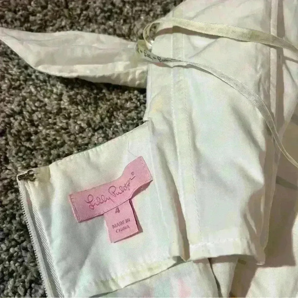 Lilly Pulitzer Strapless Dress Size 4 Tie Back Floral White Green Pink - Picture 10 of 11